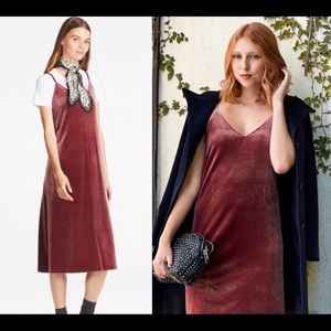Uniqlo Suede Velvet Pink Slip On Midi Dress